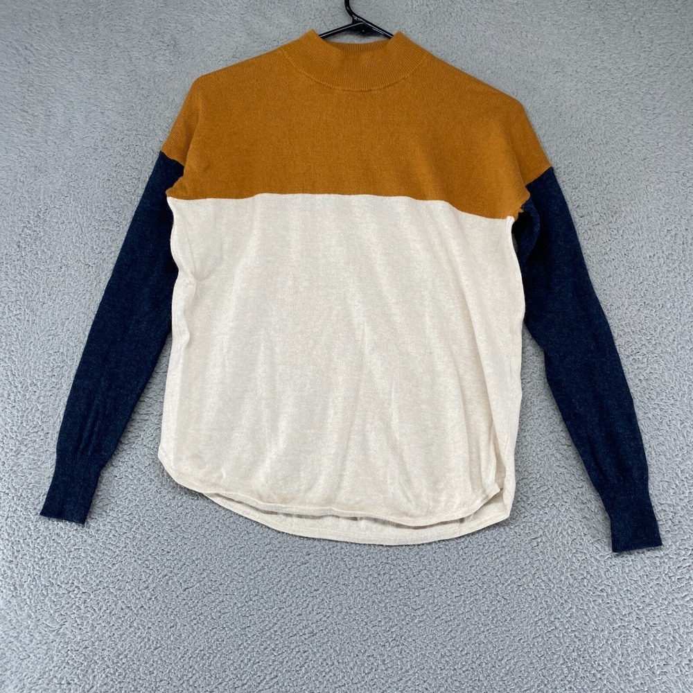 Madewell Sweater Womens XXS Colorblock Ashbury Mustard Cream Mock Neck Wool